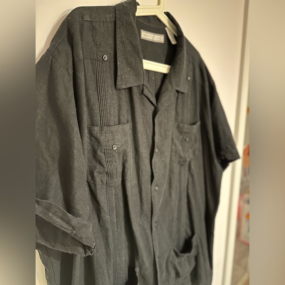 Monte Carlo linen blend black short-sleeved button up shirt with details - Picture 6 of 15